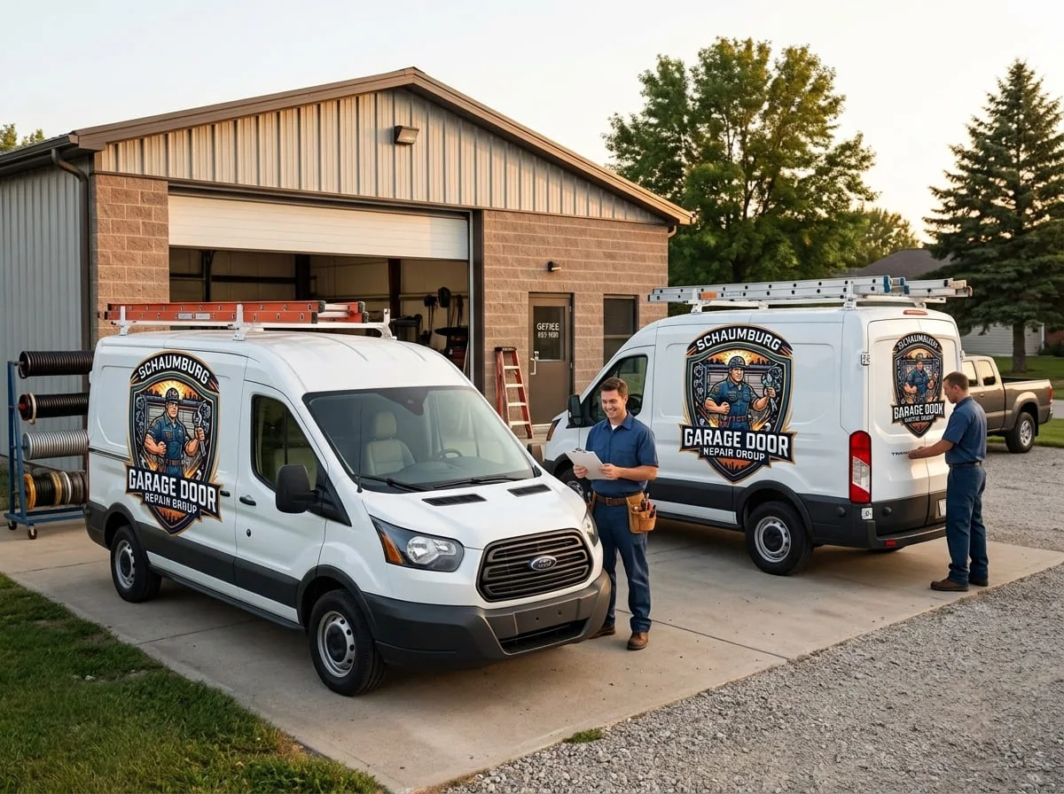 Garage door repair technician working on a home garage door in Streamwood, IL